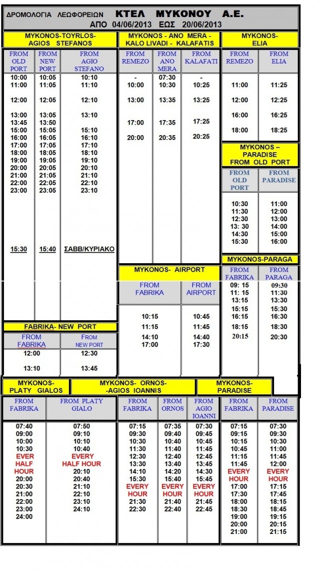 General Information Mykonos Buses BUS Services KTEL Mykonos